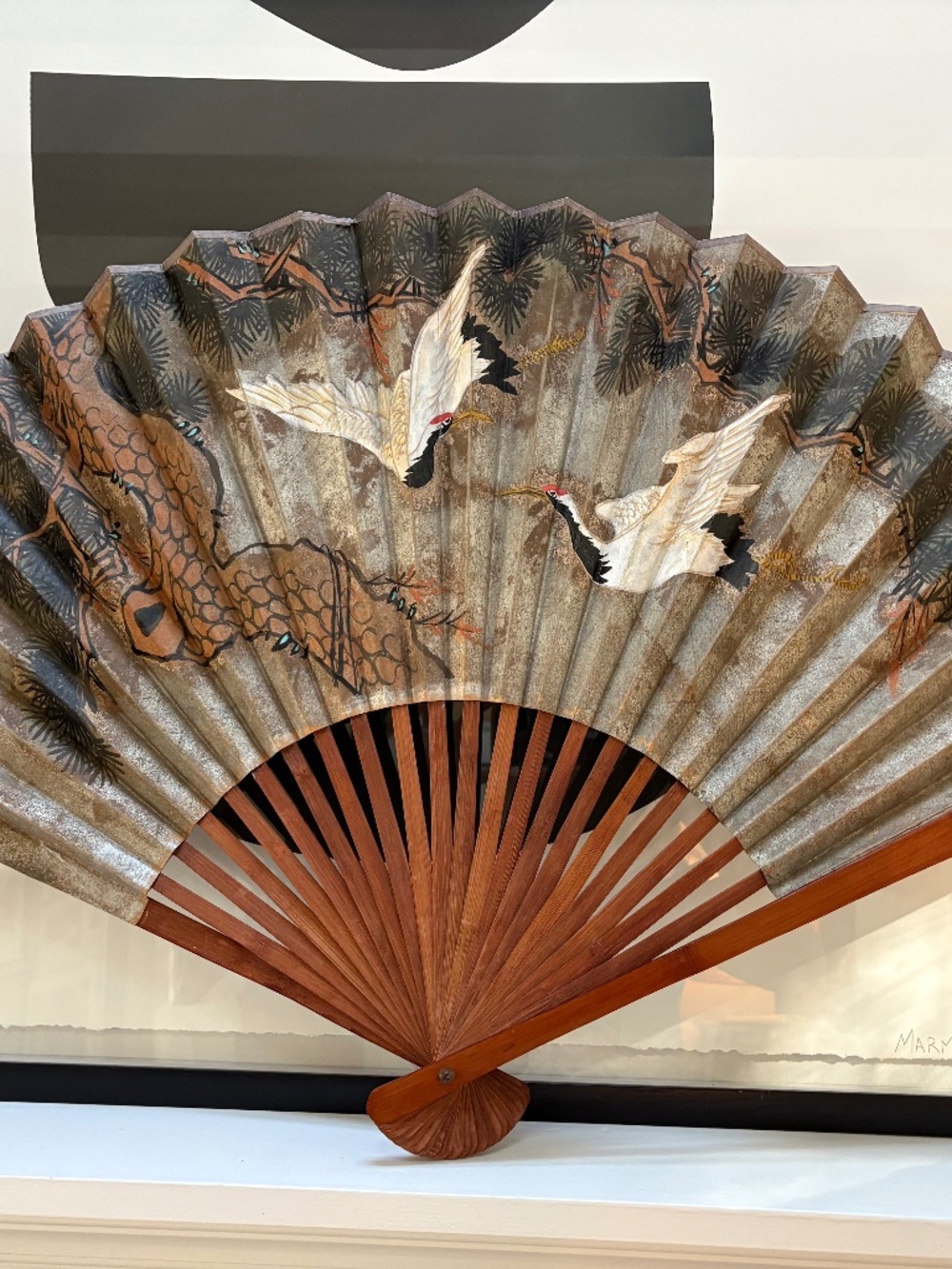 large hand painted vintage Chinese fan